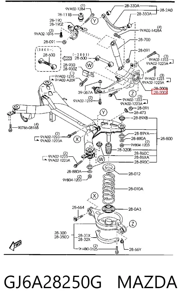 Braço oscilante (tração) longitudinal inferior esquerdo de suspensão traseira GJ6A28250G Mazda