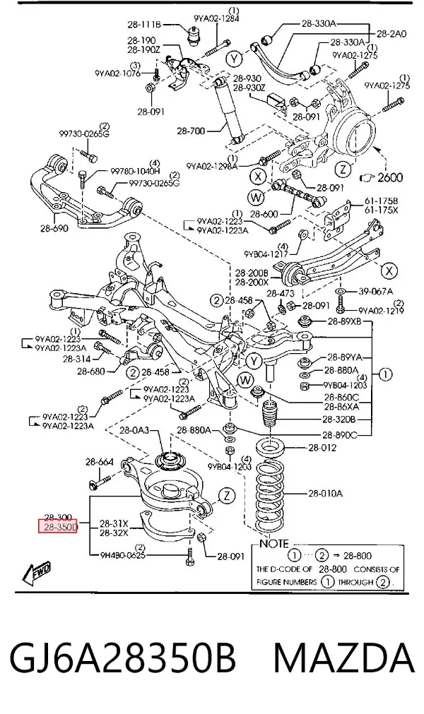 Braço oscilante inferior esquerdo de suspensão traseira GJ6A28350B Mazda