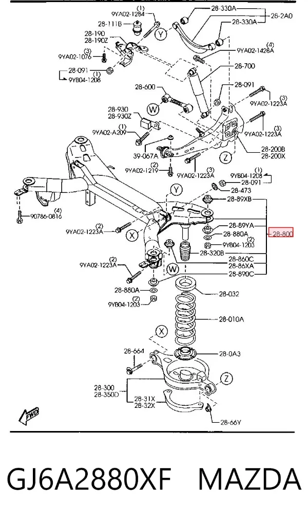 Viga de suspensão traseira (plataforma veicular) GJ6A2880XF Mazda