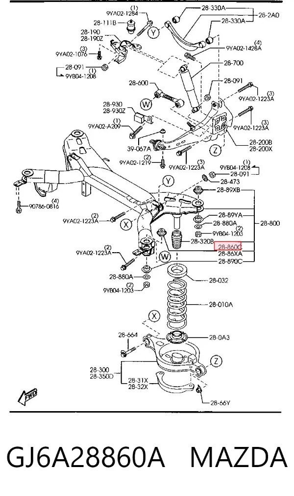 Bloco silencioso de viga traseira (de plataforma veicular) GJ6A28860A Mazda