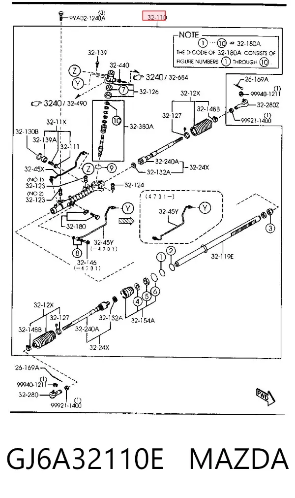 Cremalheira da direção GJ6A32110E Mazda