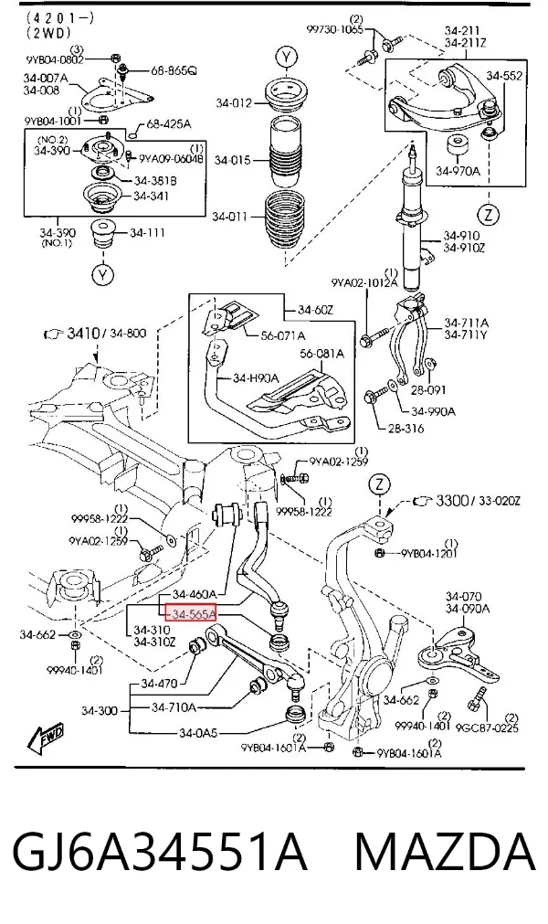 Bota de proteção de suporte esférico inferior GJ6A34551A Mazda