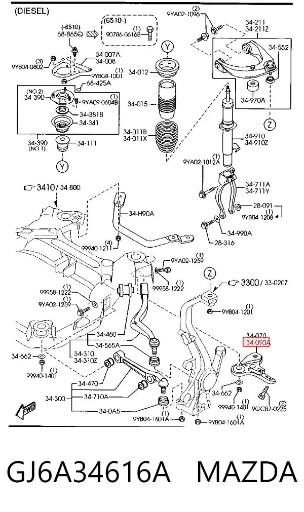 Consola de viga dianteira GJ6A34616A Mazda