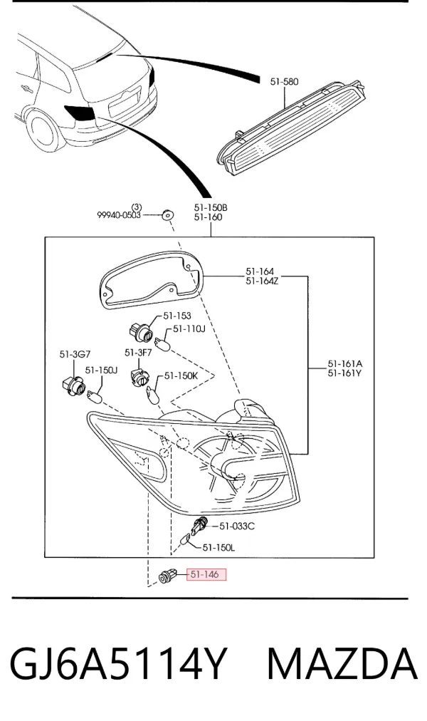 Braçadeira de fixação da luz traseira GJ6A5114Y Mazda