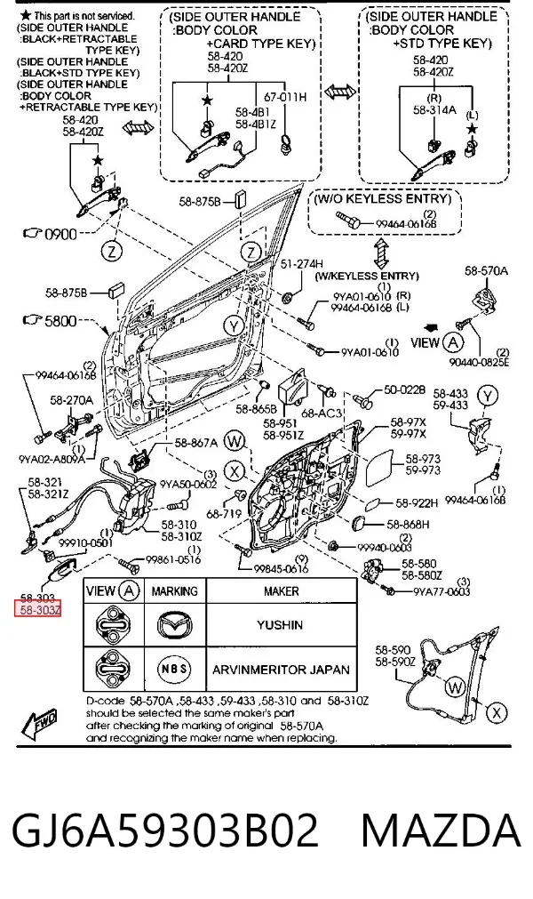 Cobrimento de maçaneta interna da porta dianteira esquerda GJ6A59303B02 Mazda