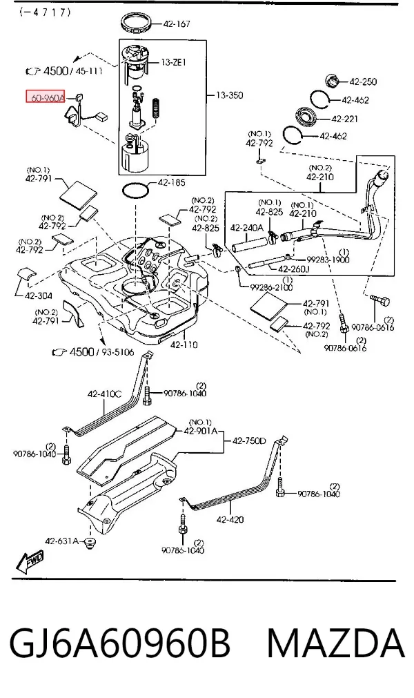 Sensor do nível de combustível no tanque GJ6A60960B Mazda