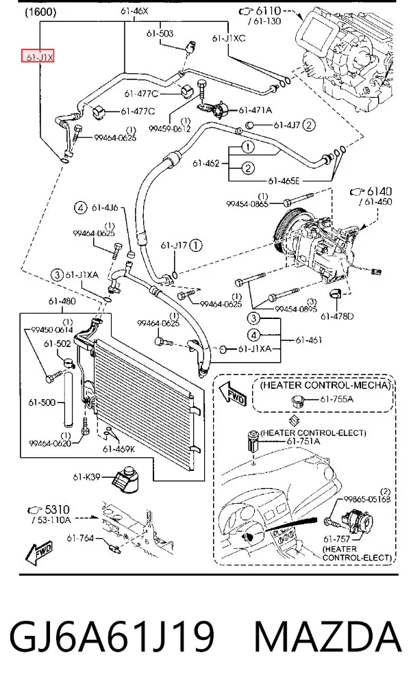 Vedante anular de tubo de aparelho de ar condicionado GJ6A61J19 Mazda
