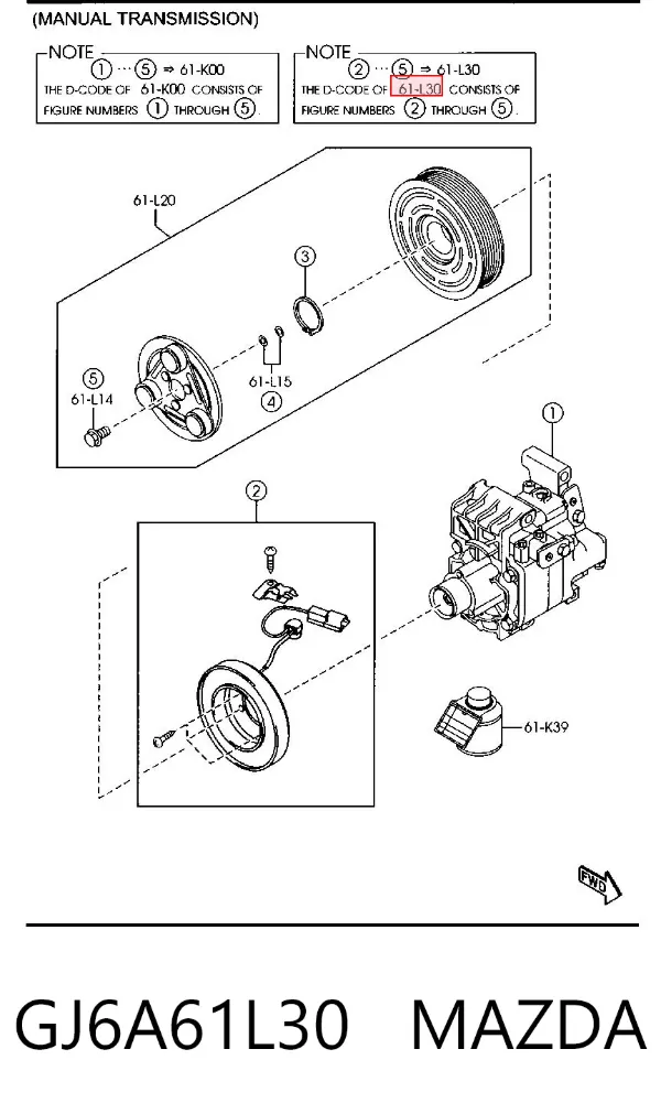 Acoplamento (bobina magnética) do compressor de aparelho de ar condicionado GJ6A61L30 Mazda