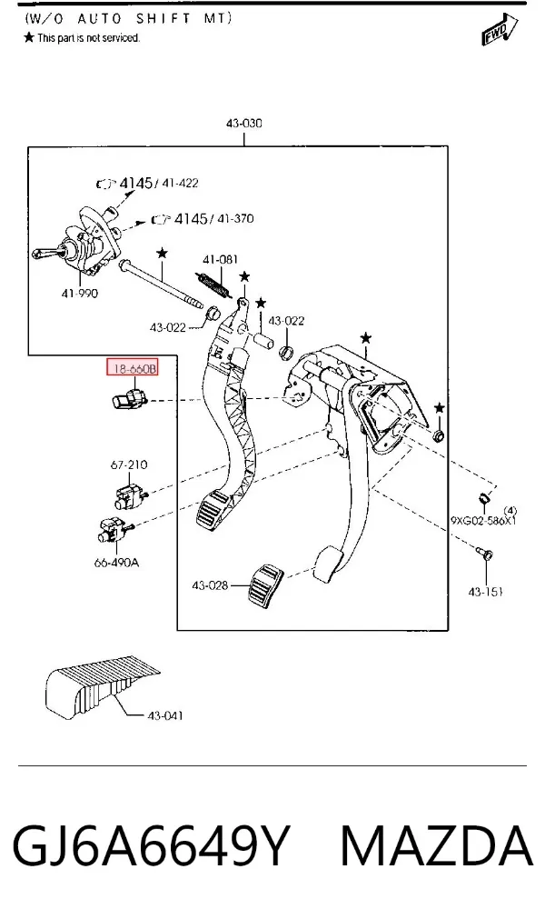 Sensor de posição de pedal de embraiagem GJ6A6649Y Mazda
