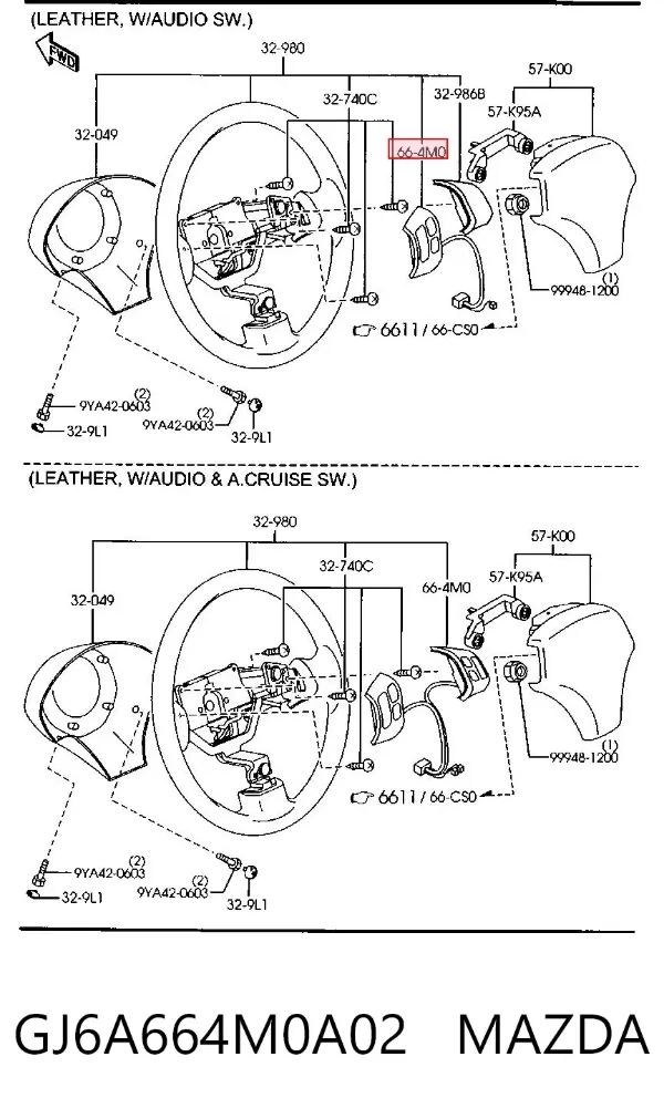 Unidade de interruptores de botão do volante de direção GJ6A664M0A02 Mazda