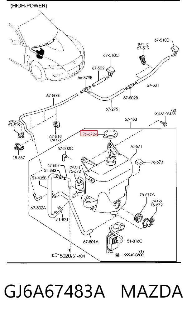 Tampa de tanque de fluido para lavador GJ6A67483A Mazda