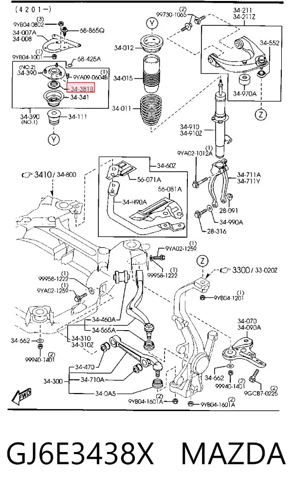 Rolamento de suporte do amortecedor dianteiro GJ6E3438X Mazda