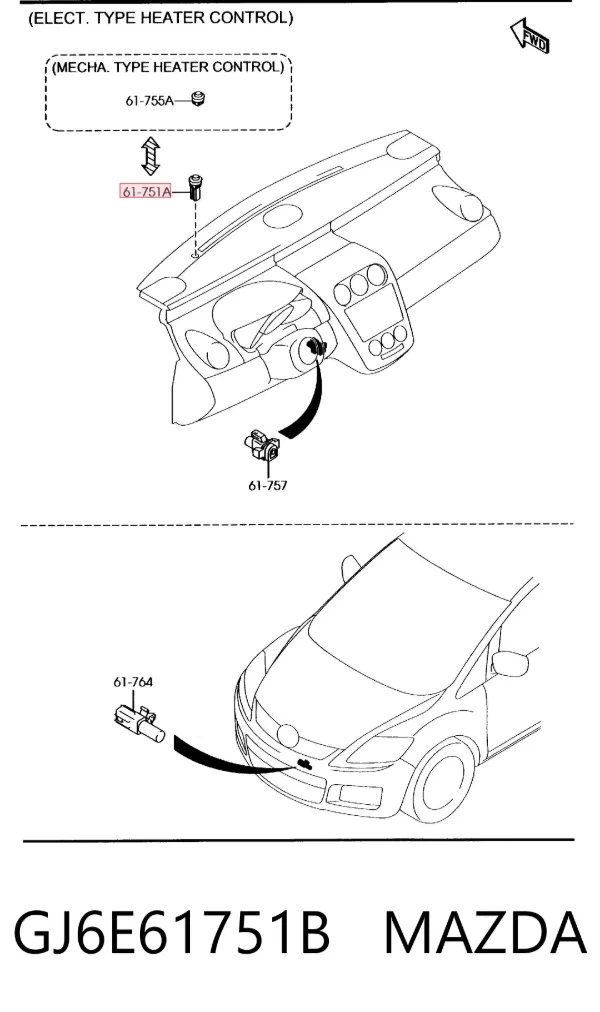 Sensor de iluminação de salão GJ6E61751B Mazda