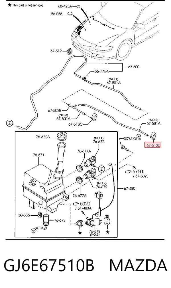 Injetor esquerdo de fluido para lavador de pára-brisas GJ6E67510B Mazda