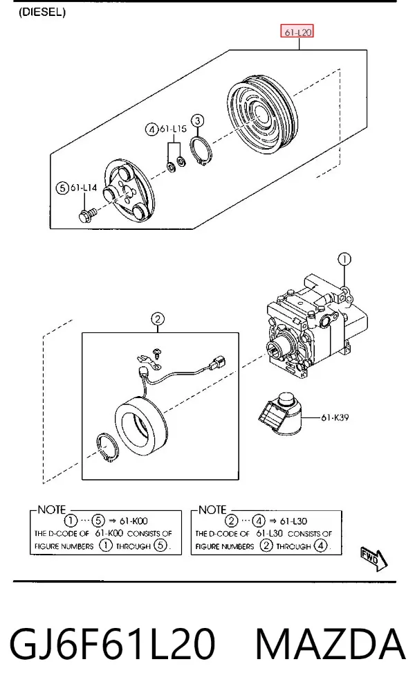 Polia do compressor de aparelho de ar condicionado GJ6F61L20 Mazda