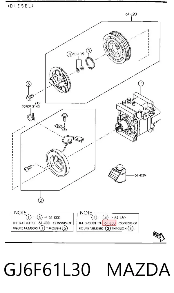 Polia do compressor de aparelho de ar condicionado GJ6F61L30 Mazda