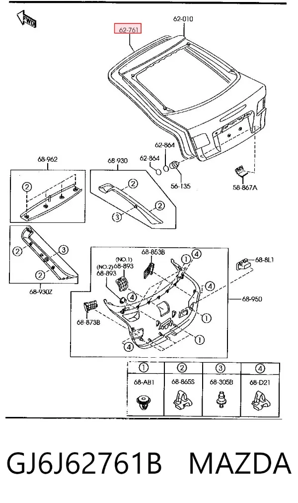 Compactador de porta-malas (de 3ª/5ª porta traseira) GJ6J62761B Mazda
