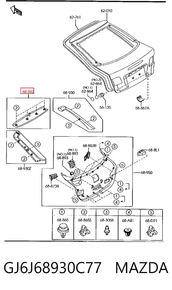 Revestimento (cobrimento) de tampa de porta-malas (de 3ª/5ª porta traseira) GJ6J68930C77 Mazda