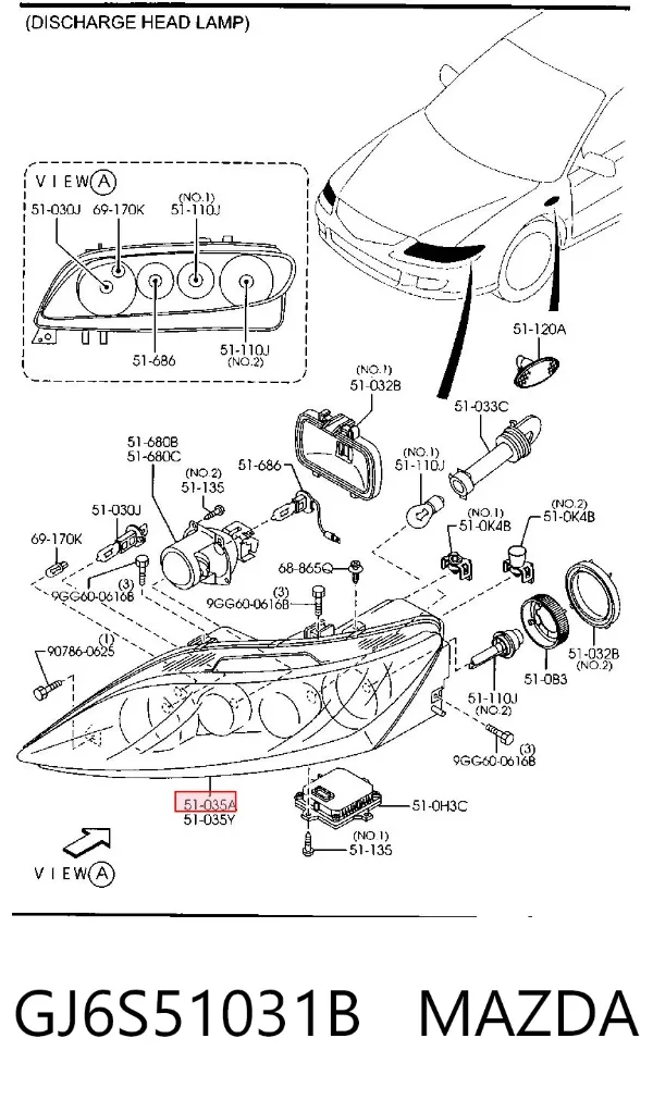 Luz direita GJ6S51031B Mazda