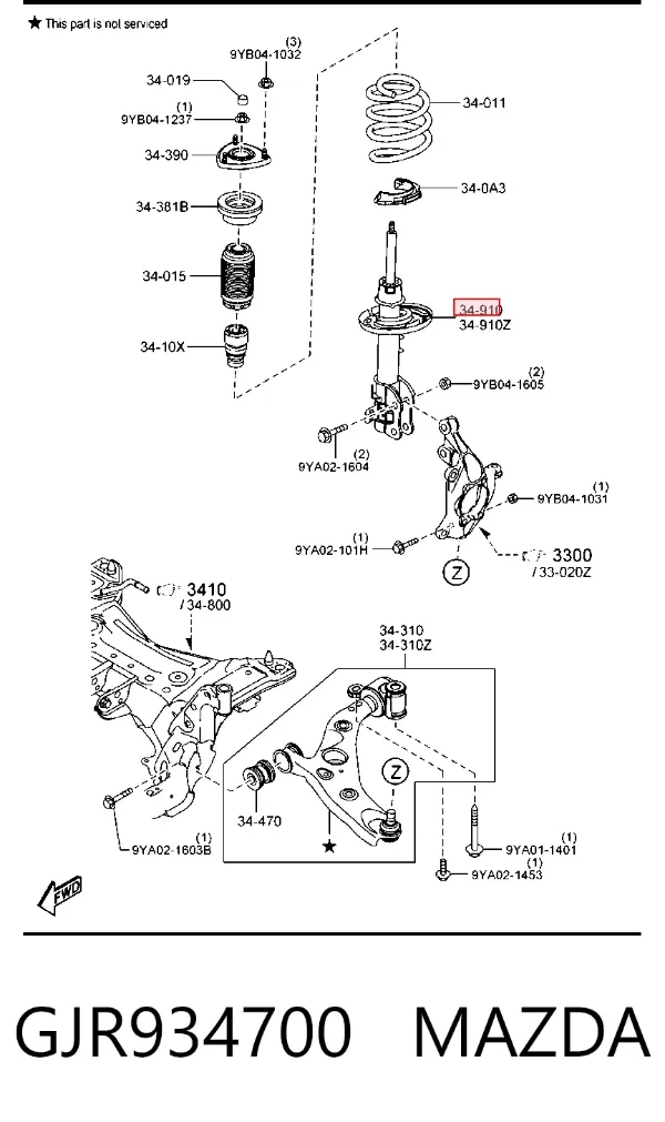 Amortecedor dianteiro direito GJR934700 Mazda