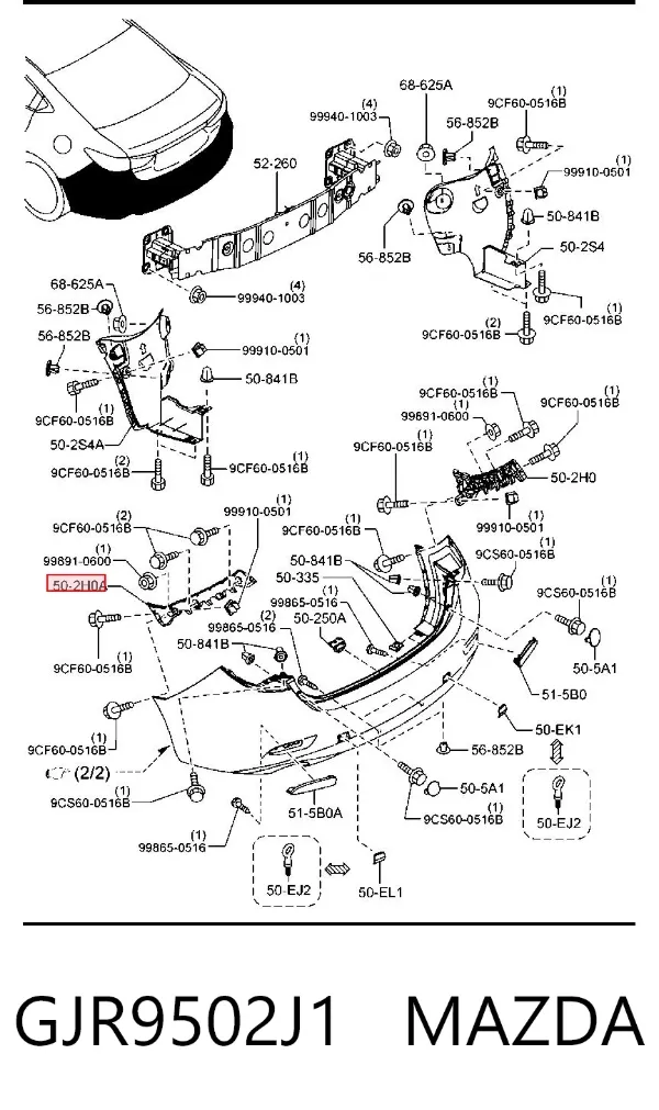 Consola esquerda do pára-choque traseiro GJR9502J1 Mazda