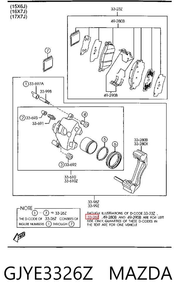 Kit de reparação de suporte do freio dianteiro GJYE3326Z Mazda