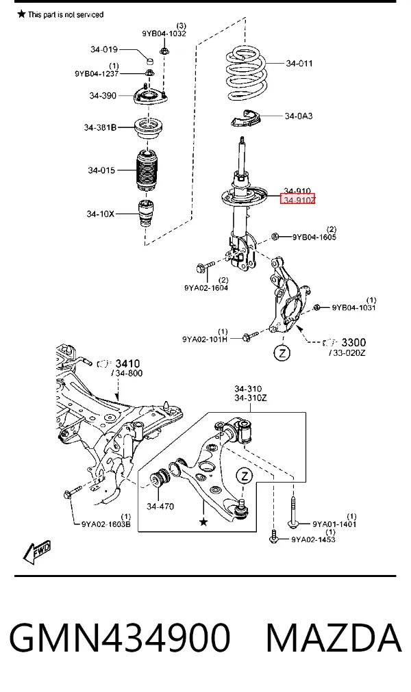 Amortecedor dianteiro esquerdo GMN434900 Mazda