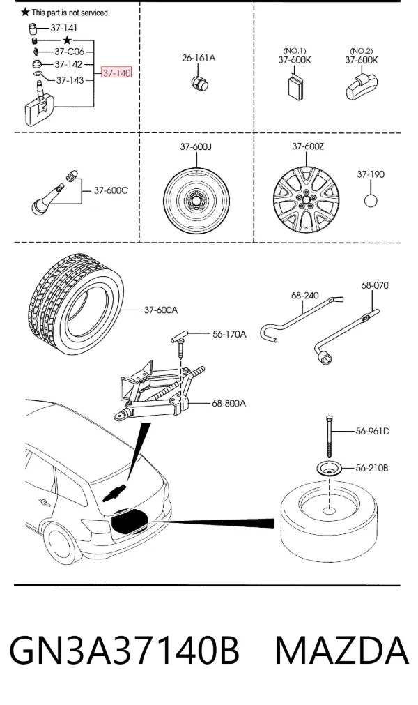 Sensor de pressão de ar nos pneus GN3A37140B Mazda