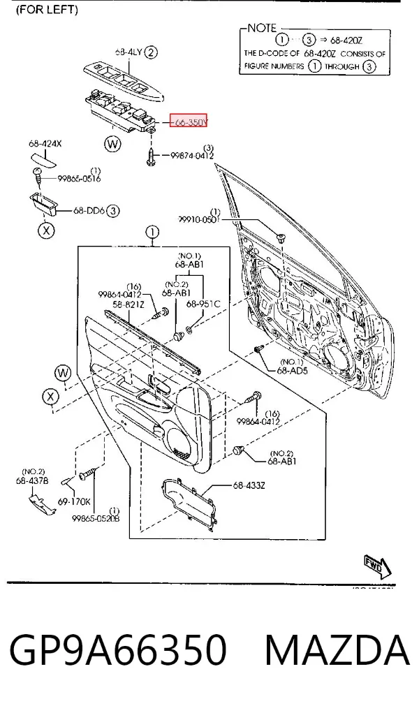Unidade de botões dianteira esquerda de controlo de elevador de vidro GP9A66350 Mazda