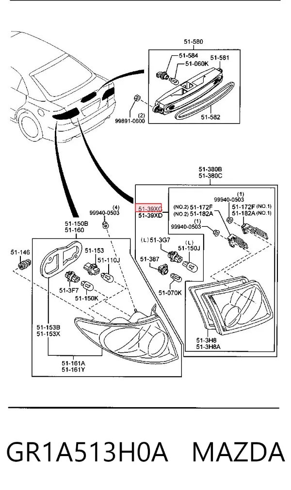 Lanterna traseira direita interna GR1A513H0A Mazda