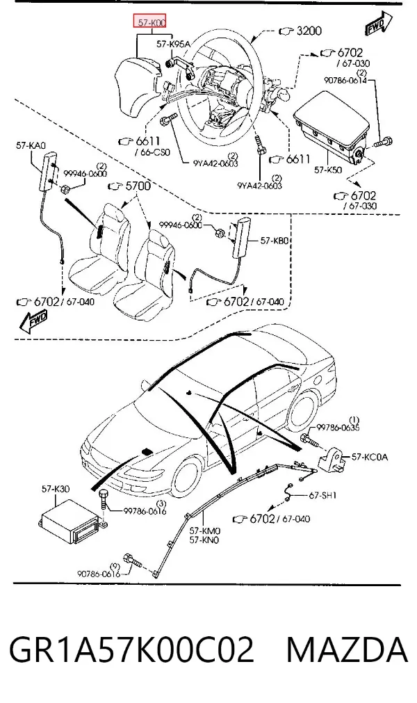 Cinto de segurança (AIRBAG) de condutor GR1A57K00C02 Mazda