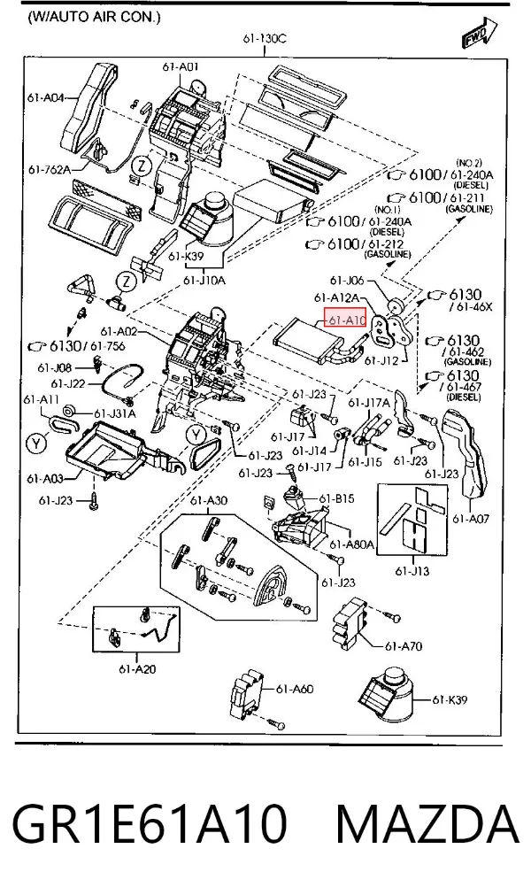 Radiador de forno (de aquecedor) GR1E61A10 Mazda