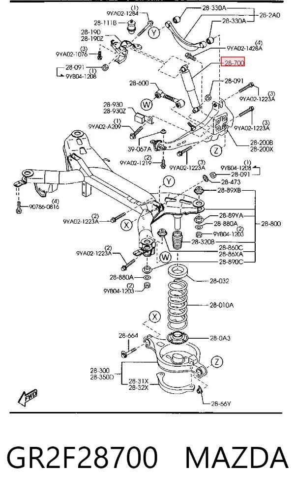 Amortecedor traseiro GR2F28700 Mazda