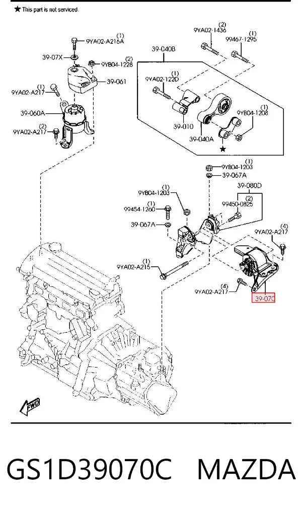 Coxim (suporte) esquerdo de motor GS1D39070C Mazda