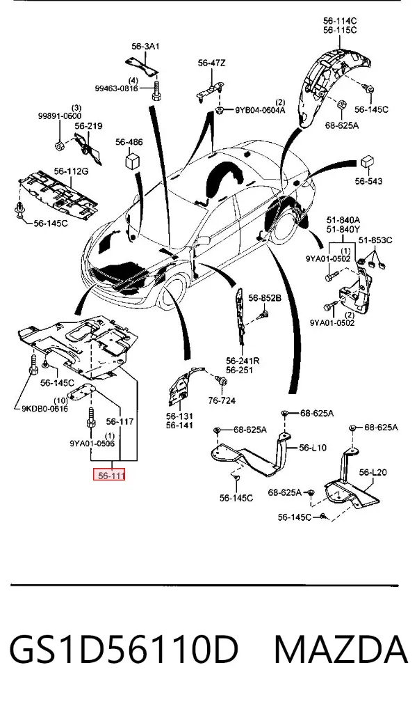 Proteção de motor, de panela (da seção de motor) GS1D56110D Mazda
