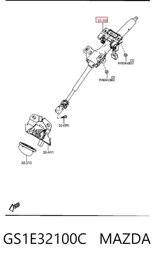 Coluna da direção GS1E32100C Mazda