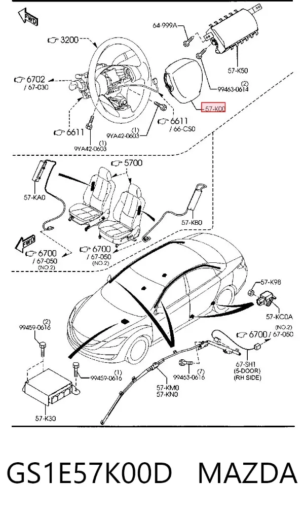 Cinto de segurança (AIRBAG) de condutor GS1E57K00D Mazda