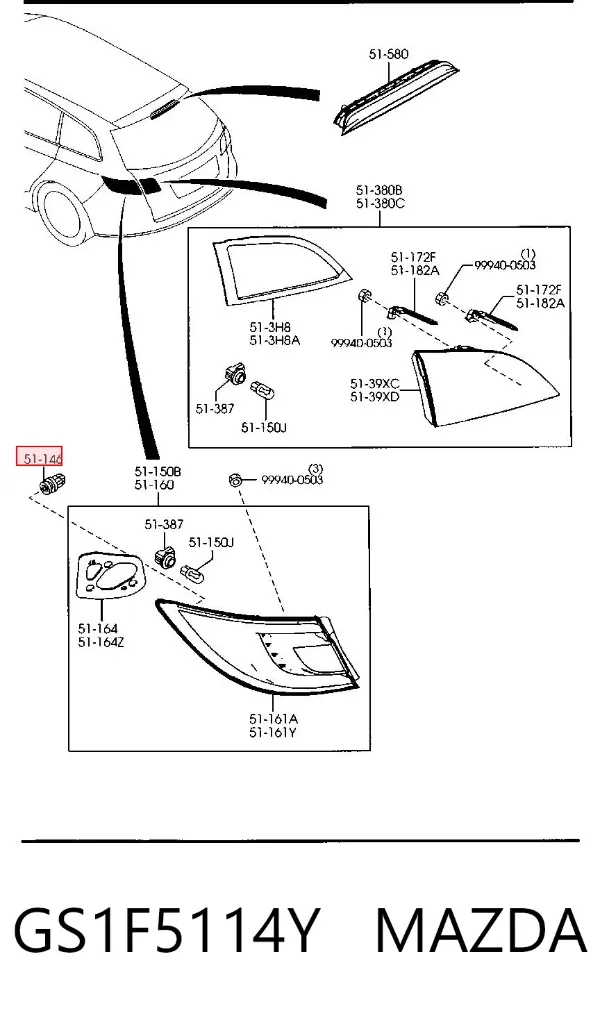 Braçadeira de fixação da luz traseira GS1F5114Y Mazda