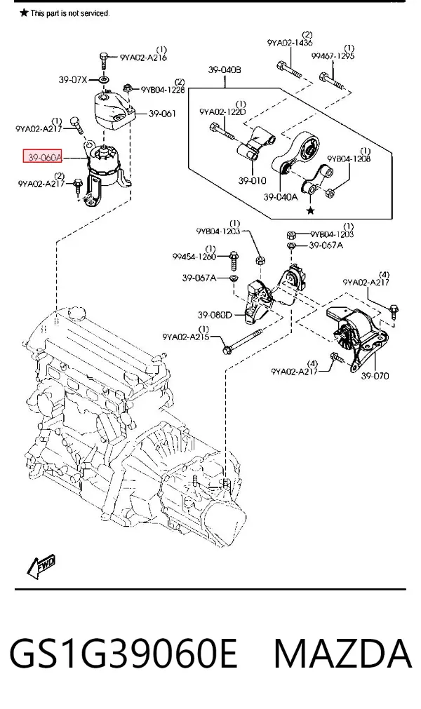 Coxim (suporte) direito de motor GS1G39060E Mazda