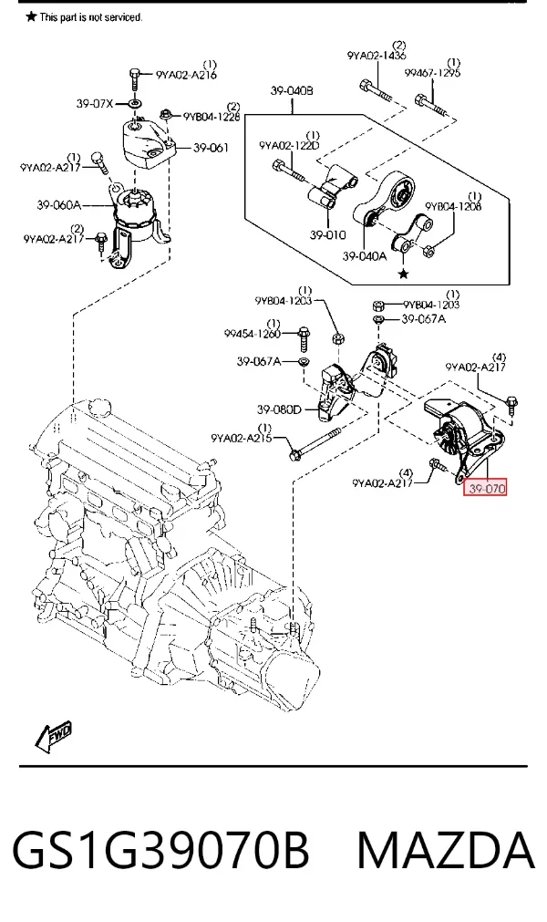 Coxim (suporte) esquerdo de motor GS1G39070B Mazda