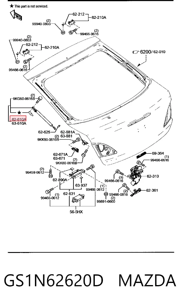 Amortecedor de tampa de porta-malas (de 3ª/5ª porta traseira) GS1N62620D Mazda