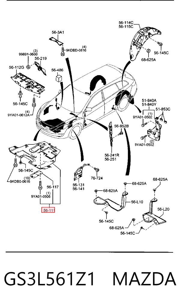 Proteção de motor, de panela (da seção de motor) GS3L561Z1 Mazda