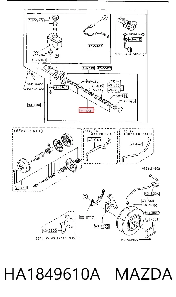 Kit de reparação de cilindro mestre do freio HA1849610A Mazda