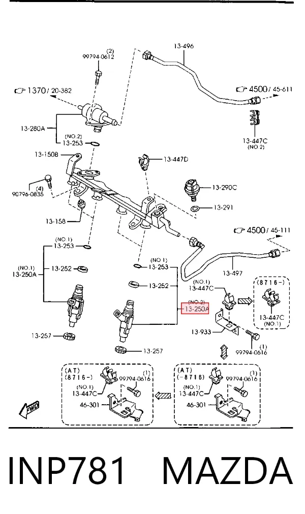 Injetor de injeção de combustível INP781 Mazda