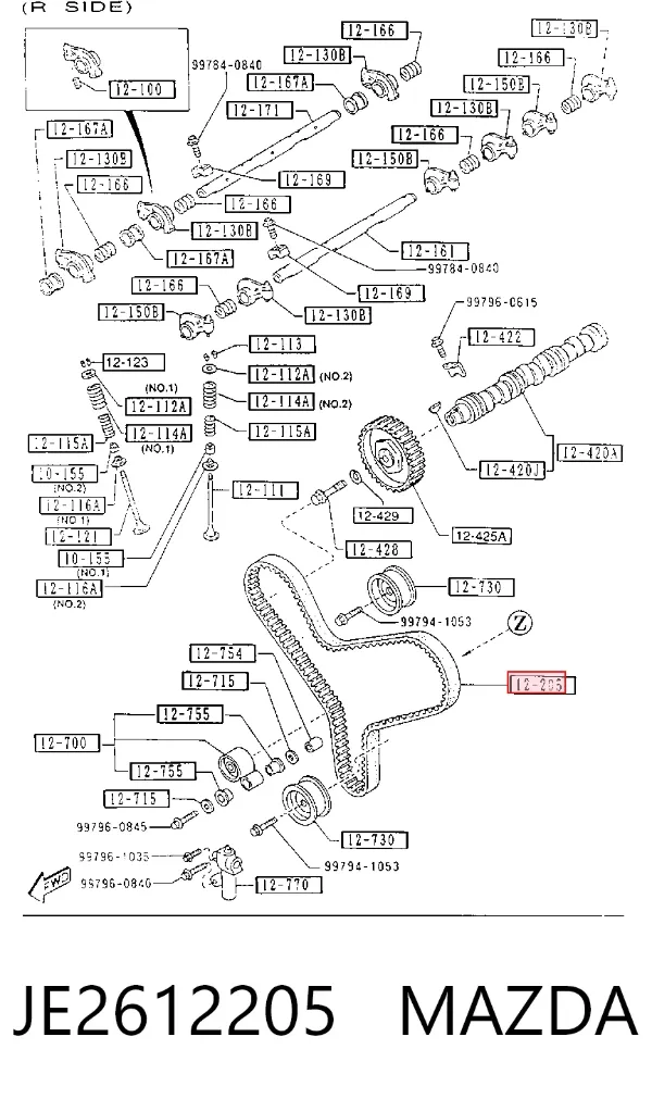 Correia do mecanismo de distribuição de gás JE2612205 Mazda