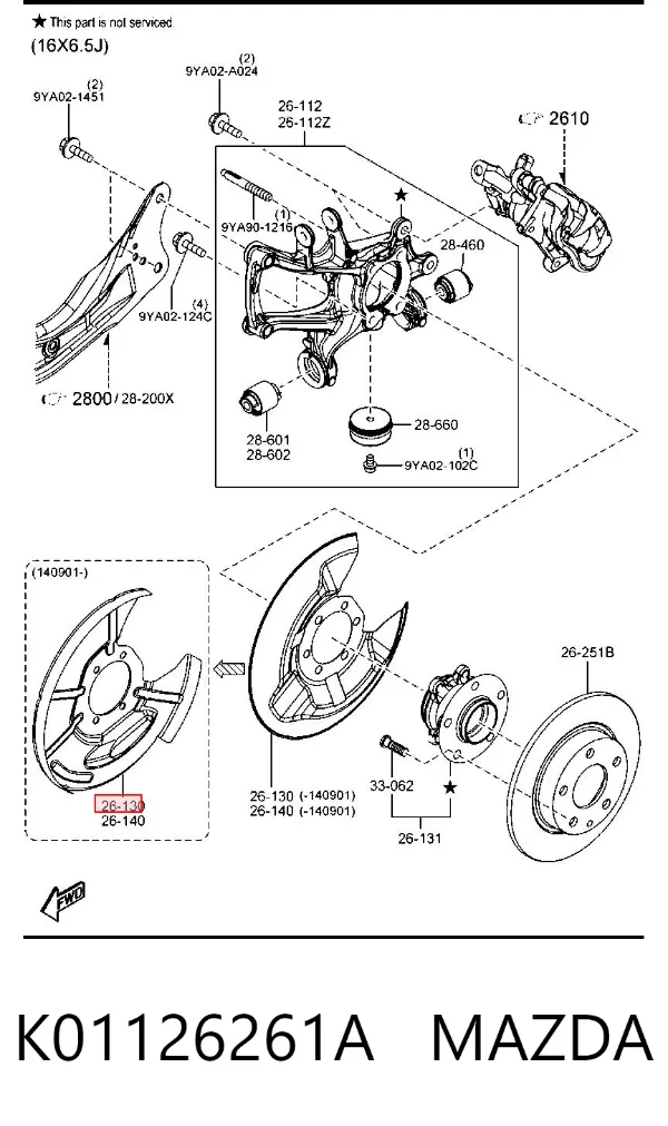 Proteção do freio de disco traseiro K01126261A Mazda