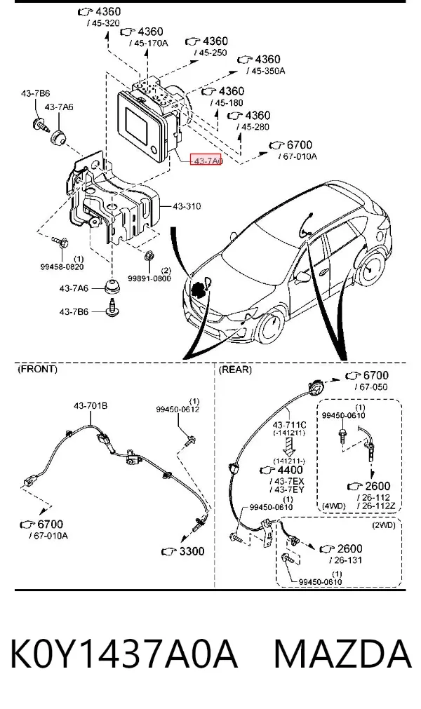 Unidade hidráulico de controlo ABS K0Y1437A0A Mazda