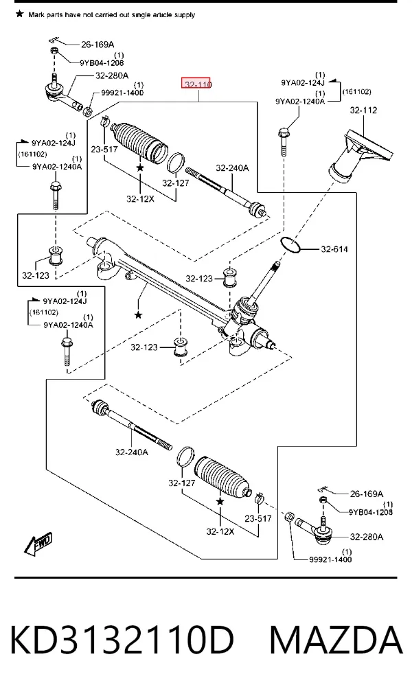 Cremalheira da direção KD3132110D Mazda