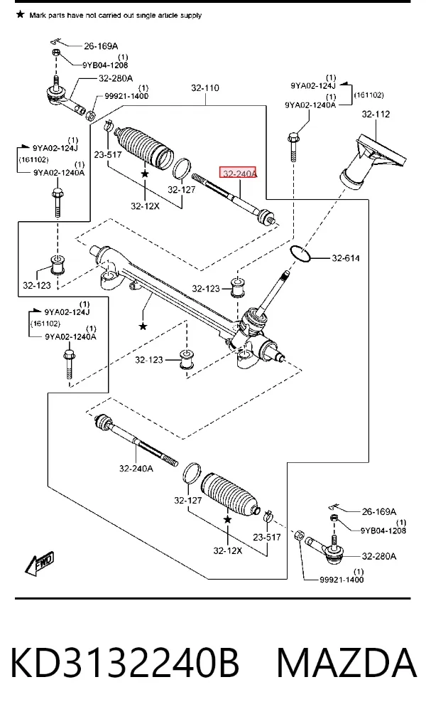Tração de direção KD3132240B Mazda
