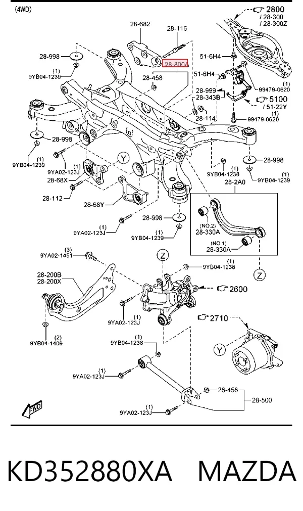 Viga de suspensão traseira (plataforma veicular) KD352880XA Mazda